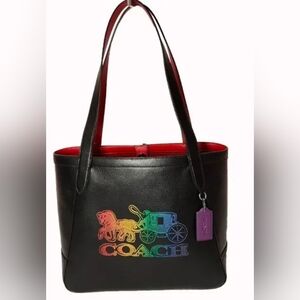 Coach C7221 Ombre Black Hand Shoulder Tote Bag Rainbow Horse Carriage Multi‎ NWT